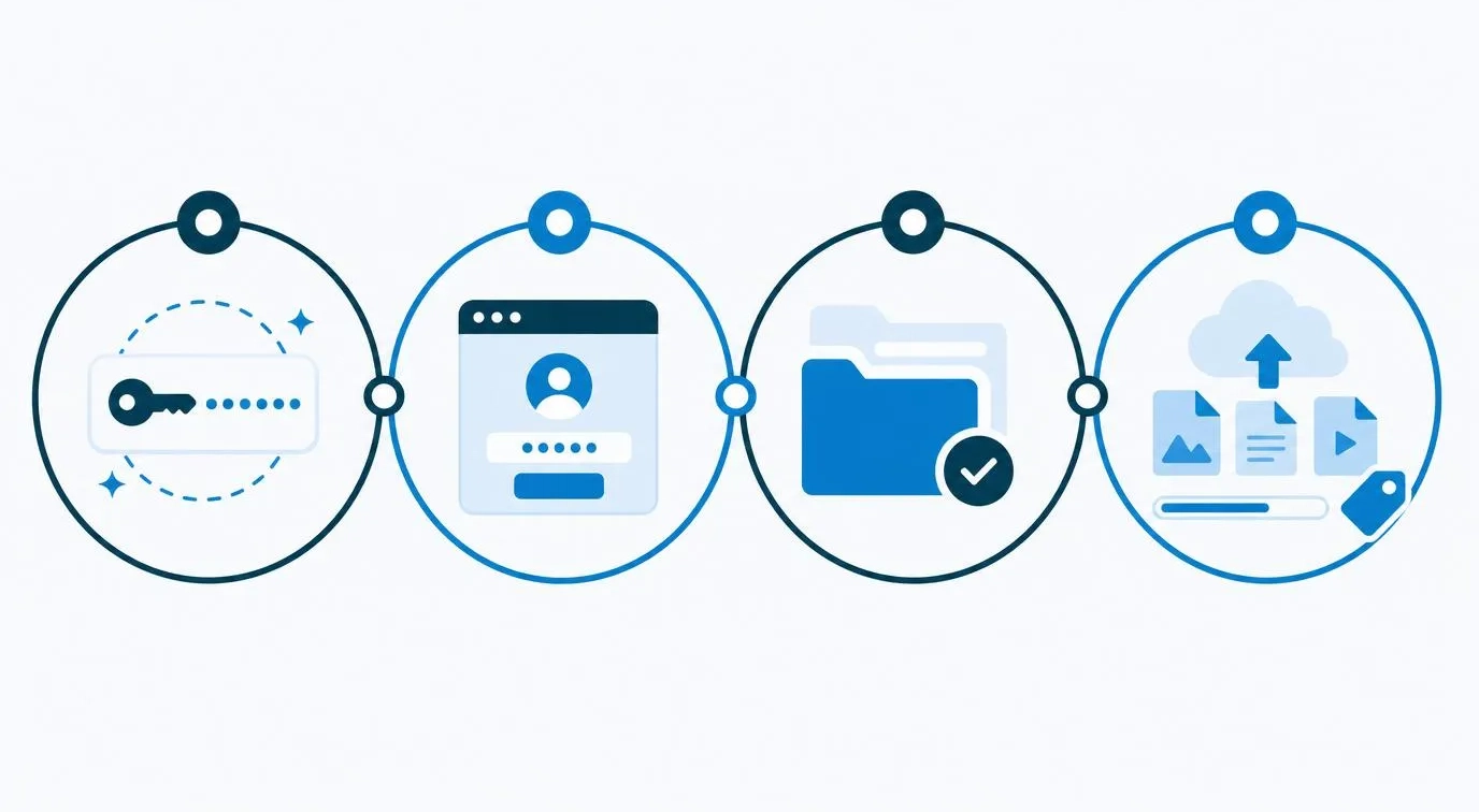 Digift Migrator の 4 ステップを示すイラスト